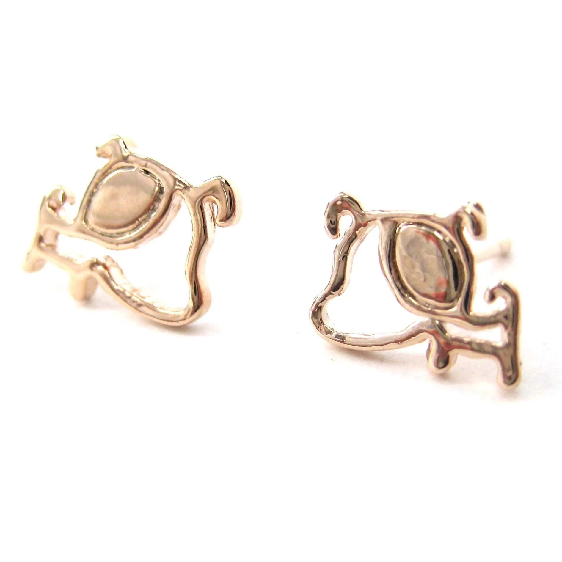 Small Puppy Dog Silhouette Animal Stud Earrings in Rose Gold