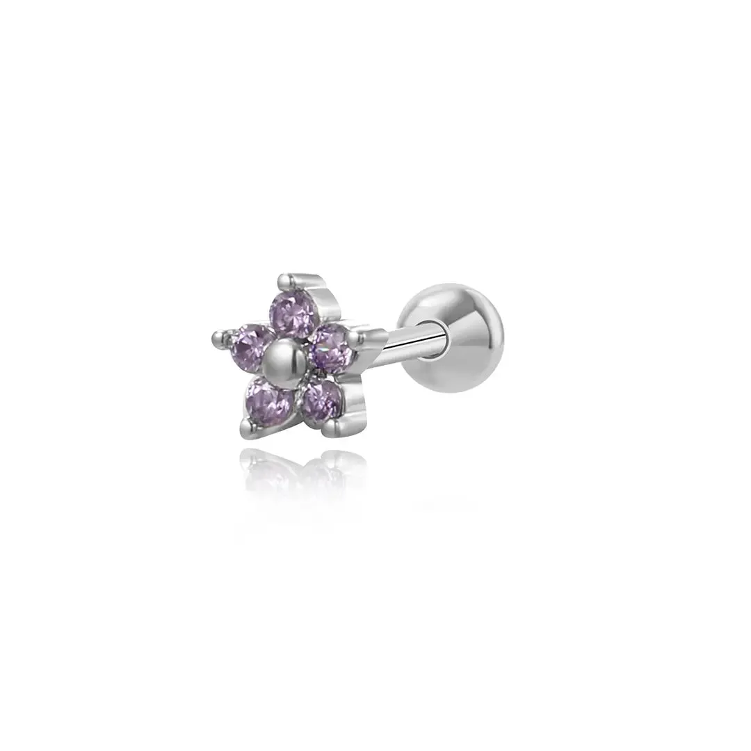 Small Violet Flower Screw Back Earring