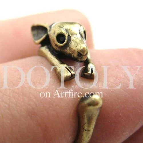 Spotted Reindeer Caribou Deer Animal Wrap Around Ring in Brass | US Size 4 - 9