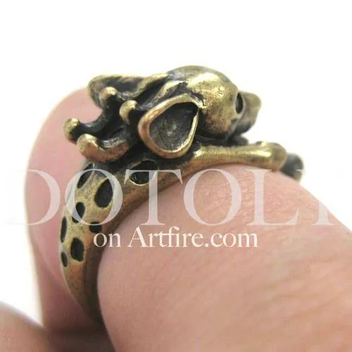 Spotted Reindeer Caribou Deer Animal Wrap Around Ring in Brass | US Size 4 - 9