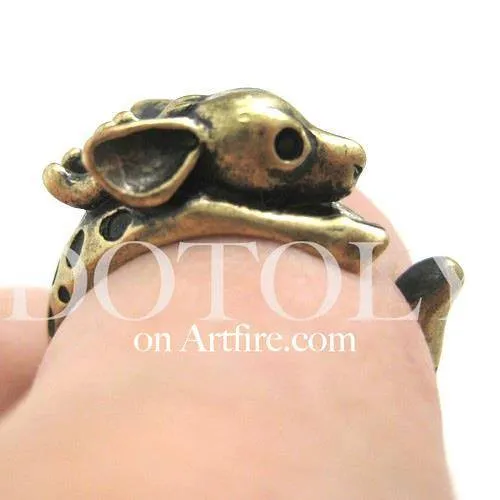 Spotted Reindeer Caribou Deer Animal Wrap Around Ring in Brass | US Size 4 - 9