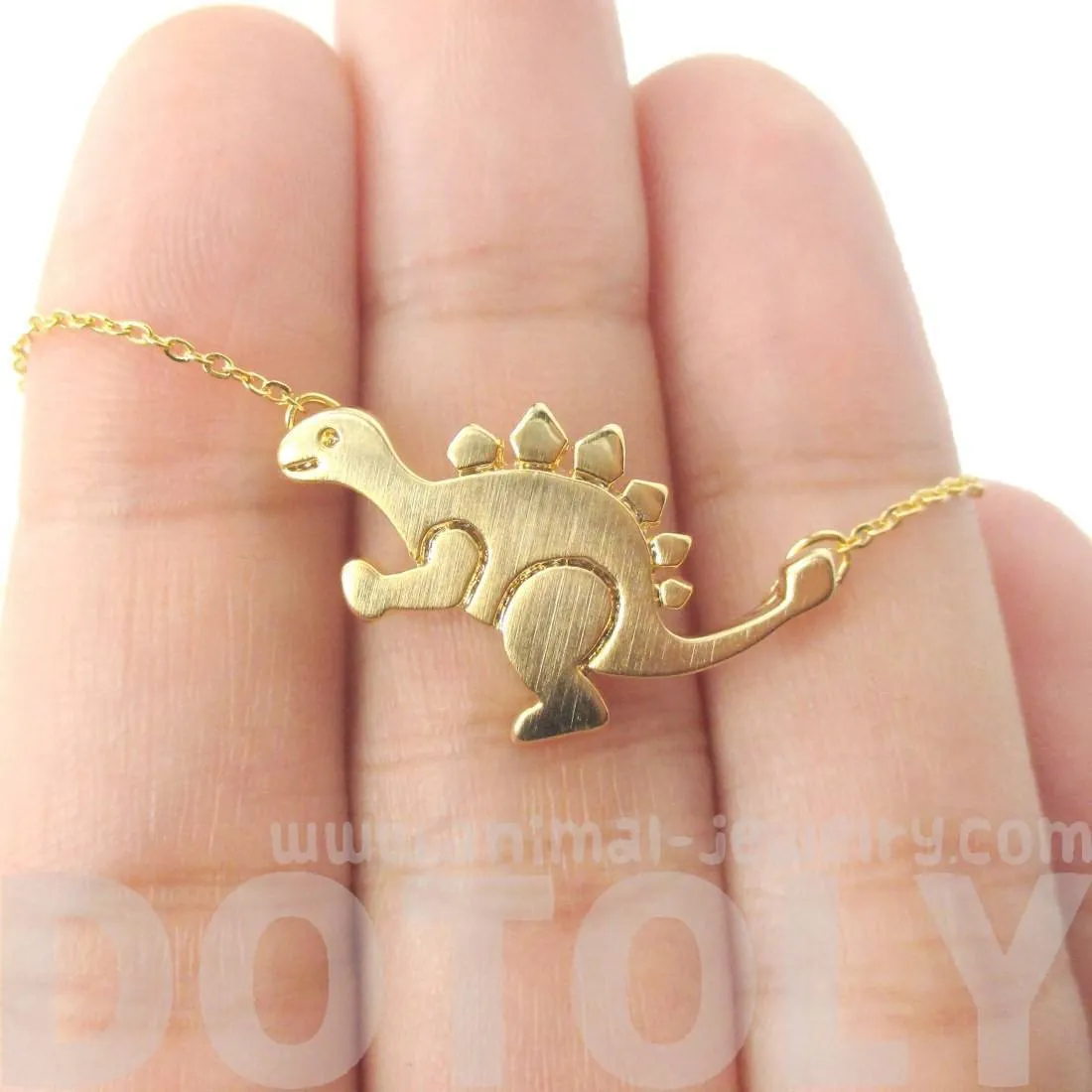 Stegosaurus Dinosaur Shaped Jurassic World Themed Pendant Necklace in Gold