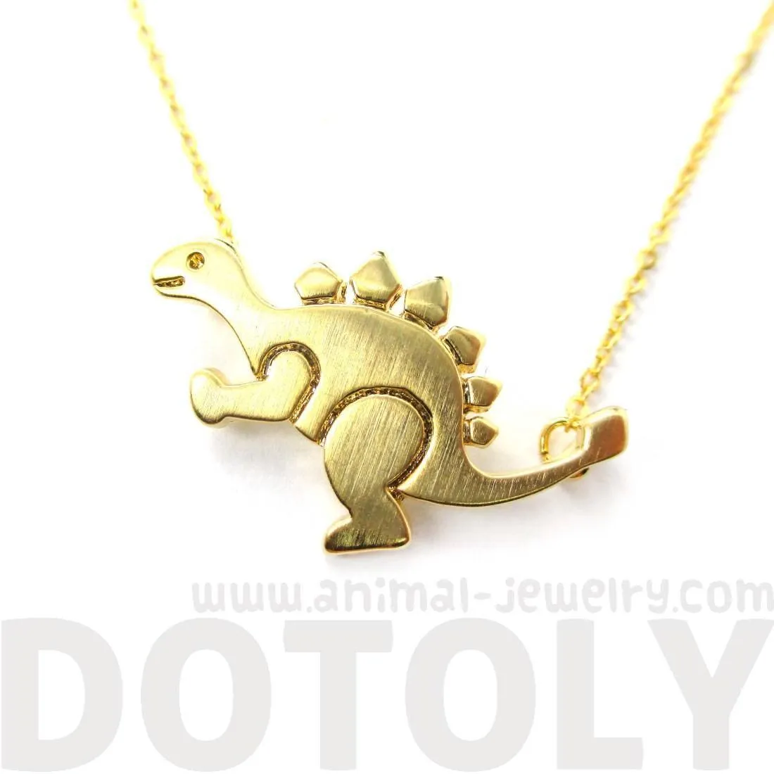 Stegosaurus Dinosaur Shaped Jurassic World Themed Pendant Necklace in Gold