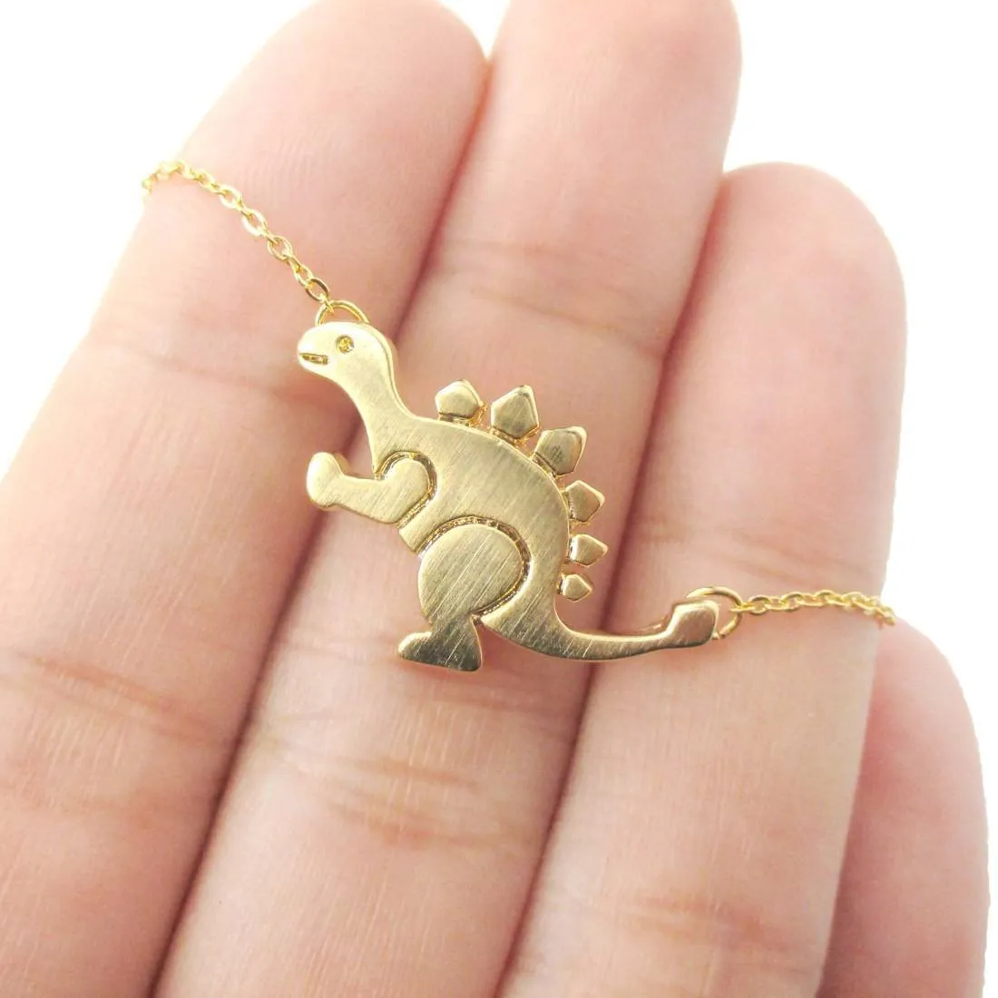 Stegosaurus Dinosaur Shaped Jurassic World Themed Pendant Necklace in Gold