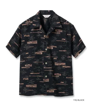 Sugarcane Star Of Hollywood short sleeve Dobby Cotton Open Neck Shirt - “ATOMIC”