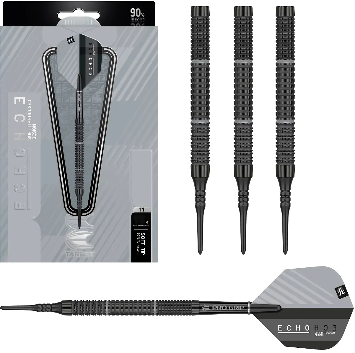 Target Echo 11 Soft Tip Darts - Precision 90% Tungsten with Enhanced Grip and Aerodynamic Design