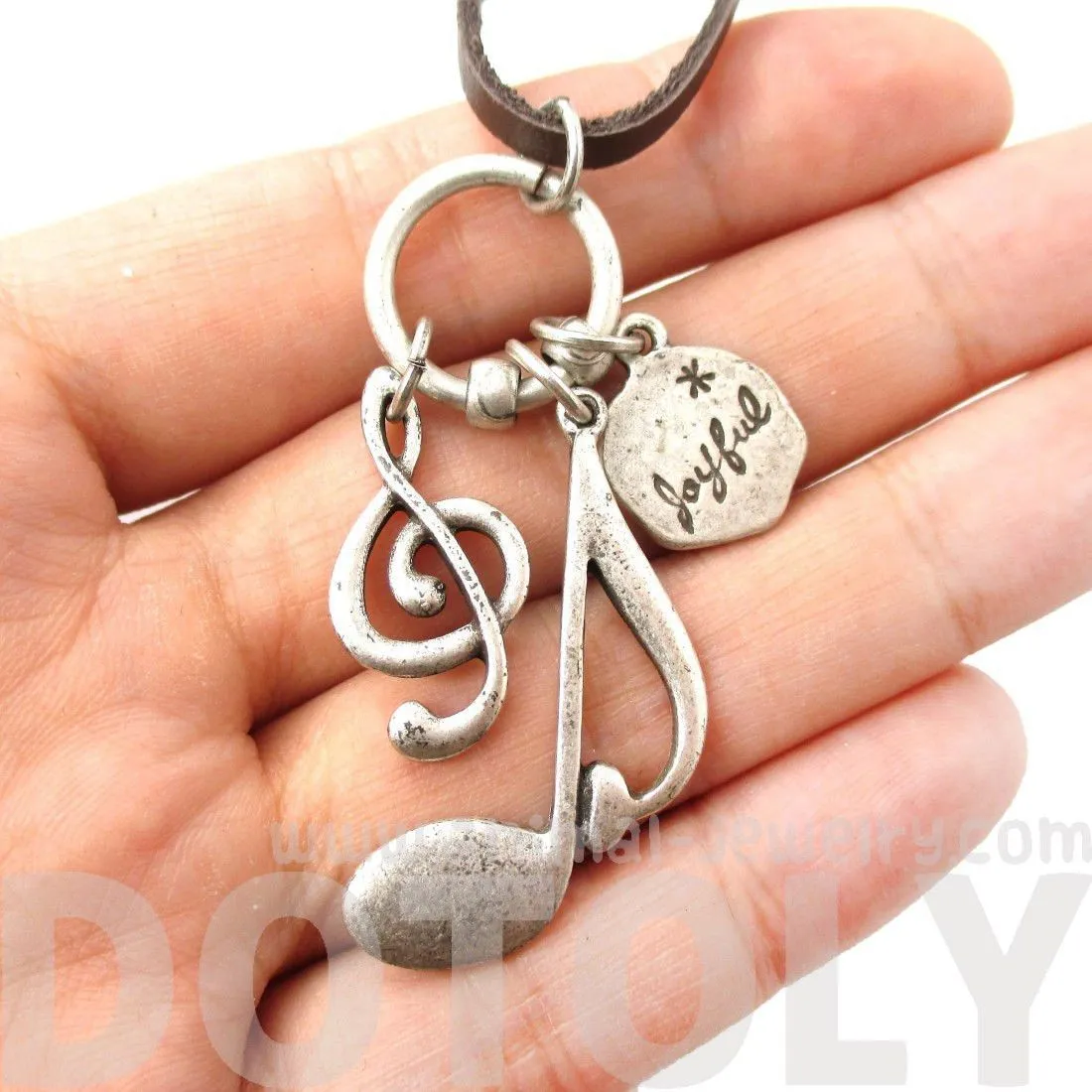 Treble Clef Musical Quaver Note and Dove Shaped Charm Necklace in Silver