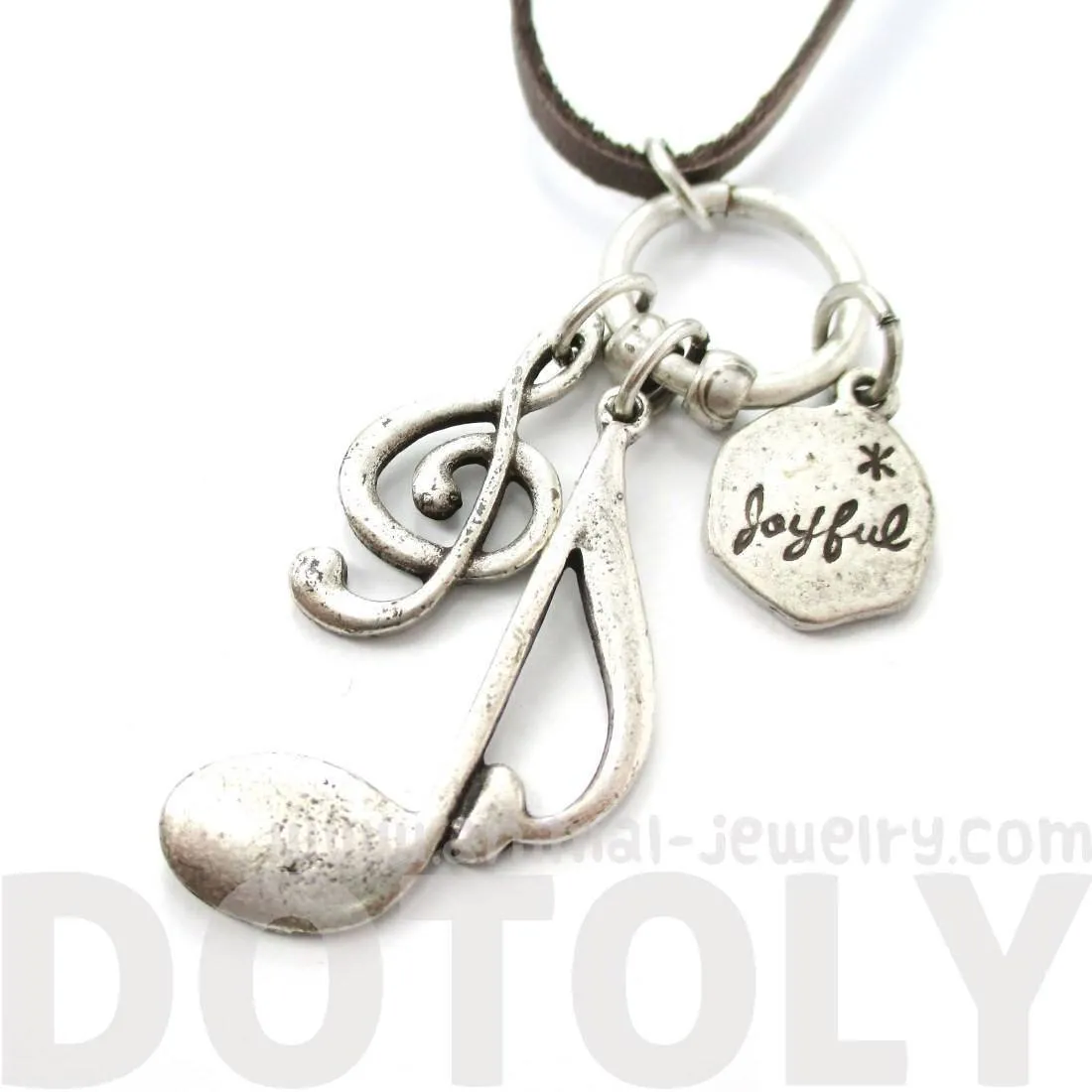 Treble Clef Musical Quaver Note and Dove Shaped Charm Necklace in Silver