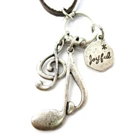 Treble Clef Musical Quaver Note and Dove Shaped Charm Necklace in Silver