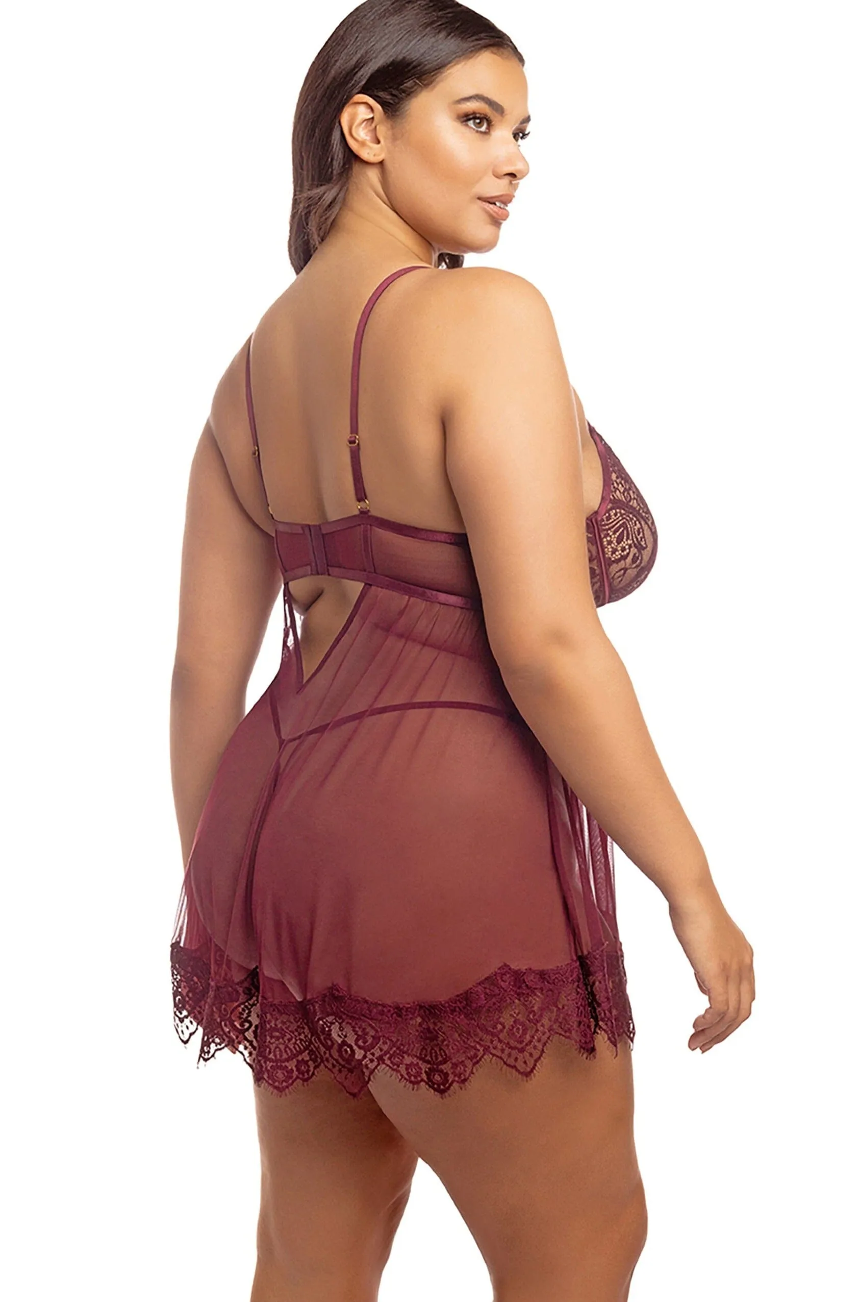 Underwire Padded Cup Eyelash Lace Babydoll