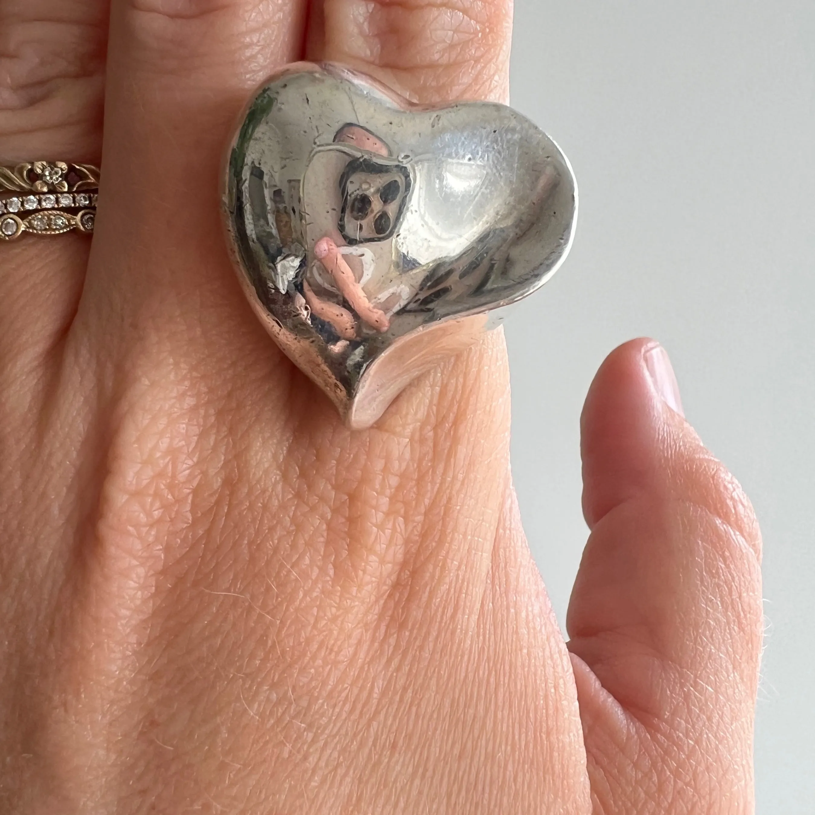 V I N T A G E // heavy heart / sterling silver chunky heart ring / size 6.75