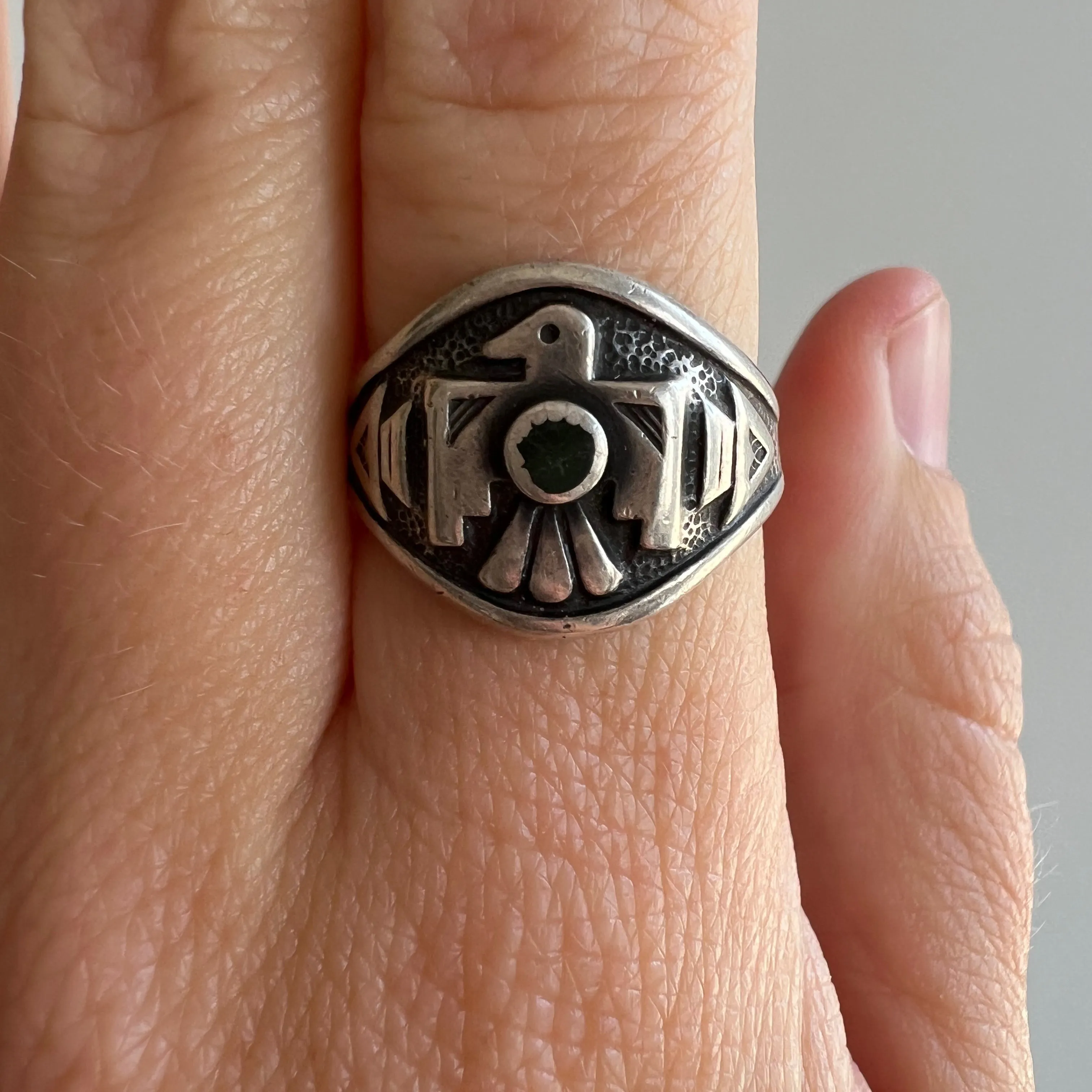 V I N T A G E // trading post thundebrird / sterling silver Bell Trading post bird signet ring / size 6.5