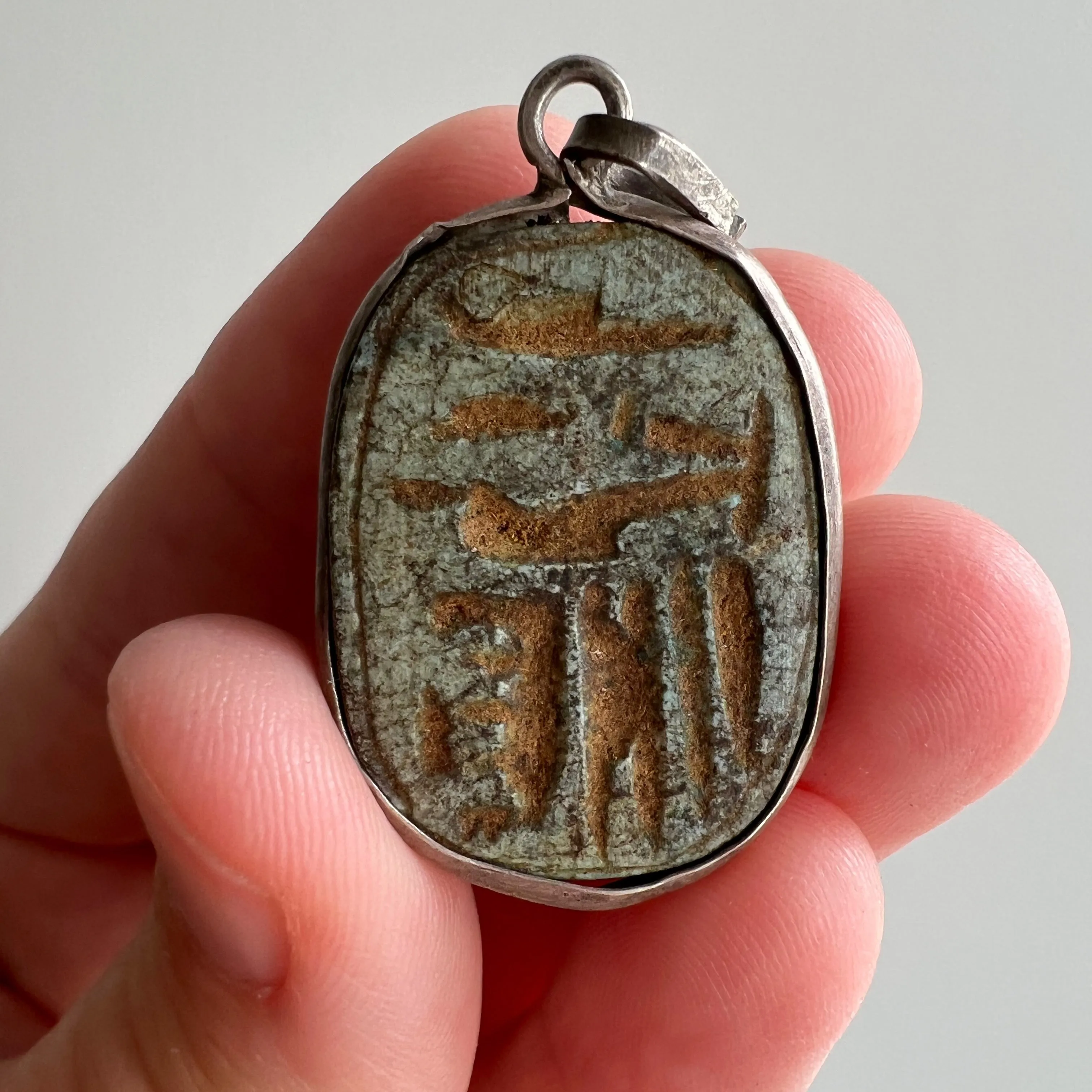 V I N T A G E // worldly beetle / very old carved turquoise scarab pendant in Egyptian sterling silver / a pendant