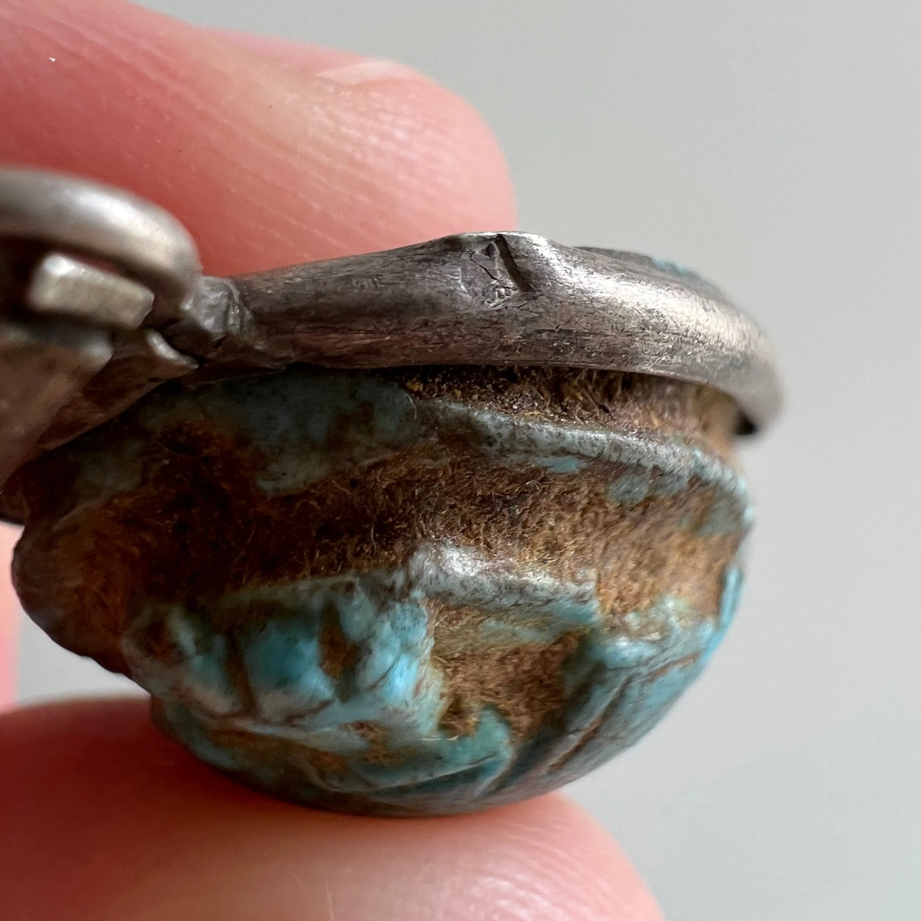 V I N T A G E // worldly beetle / very old carved turquoise scarab pendant in Egyptian sterling silver / a pendant