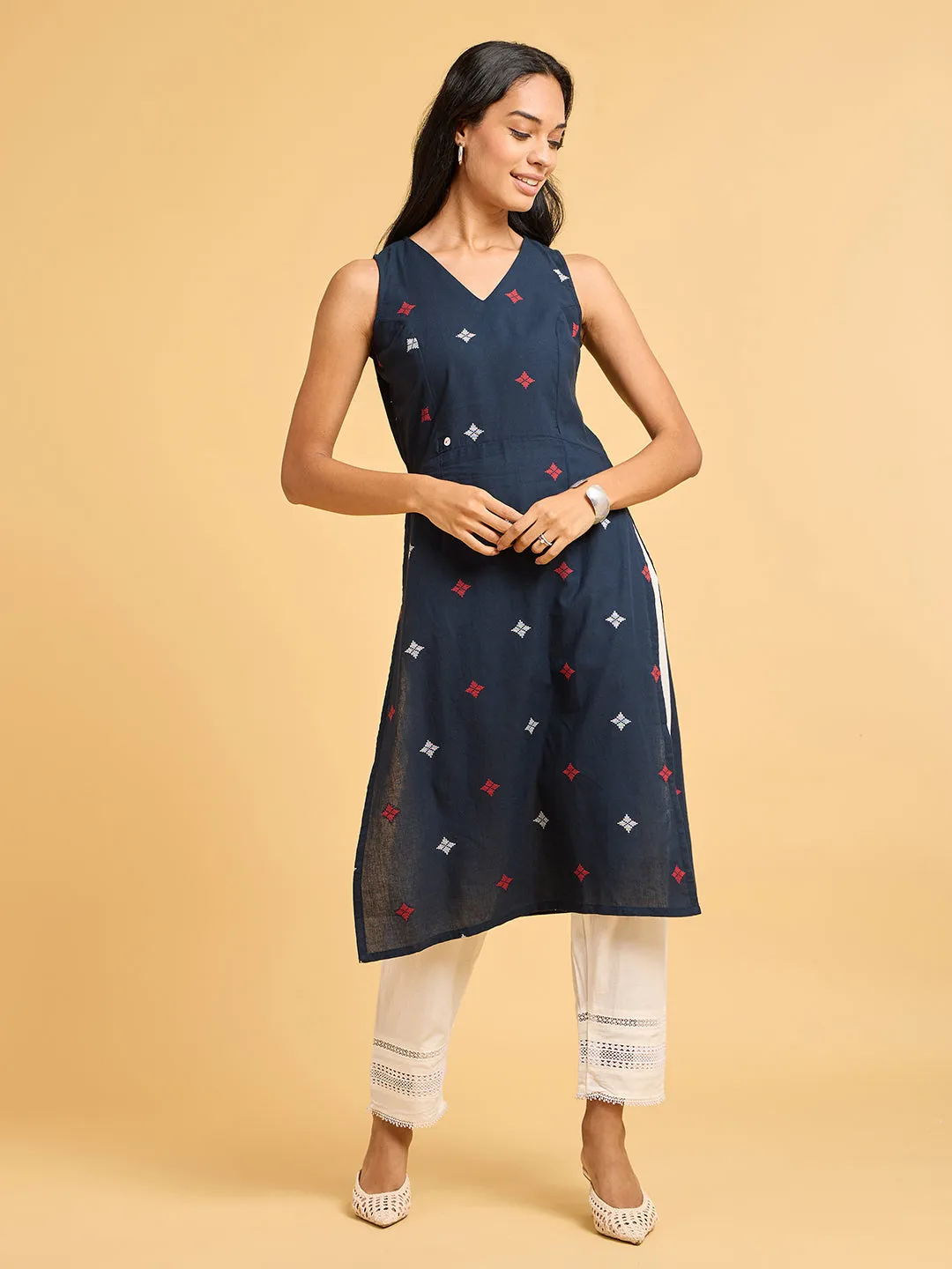 Whispers of Wilderness Navy Woven Kurta