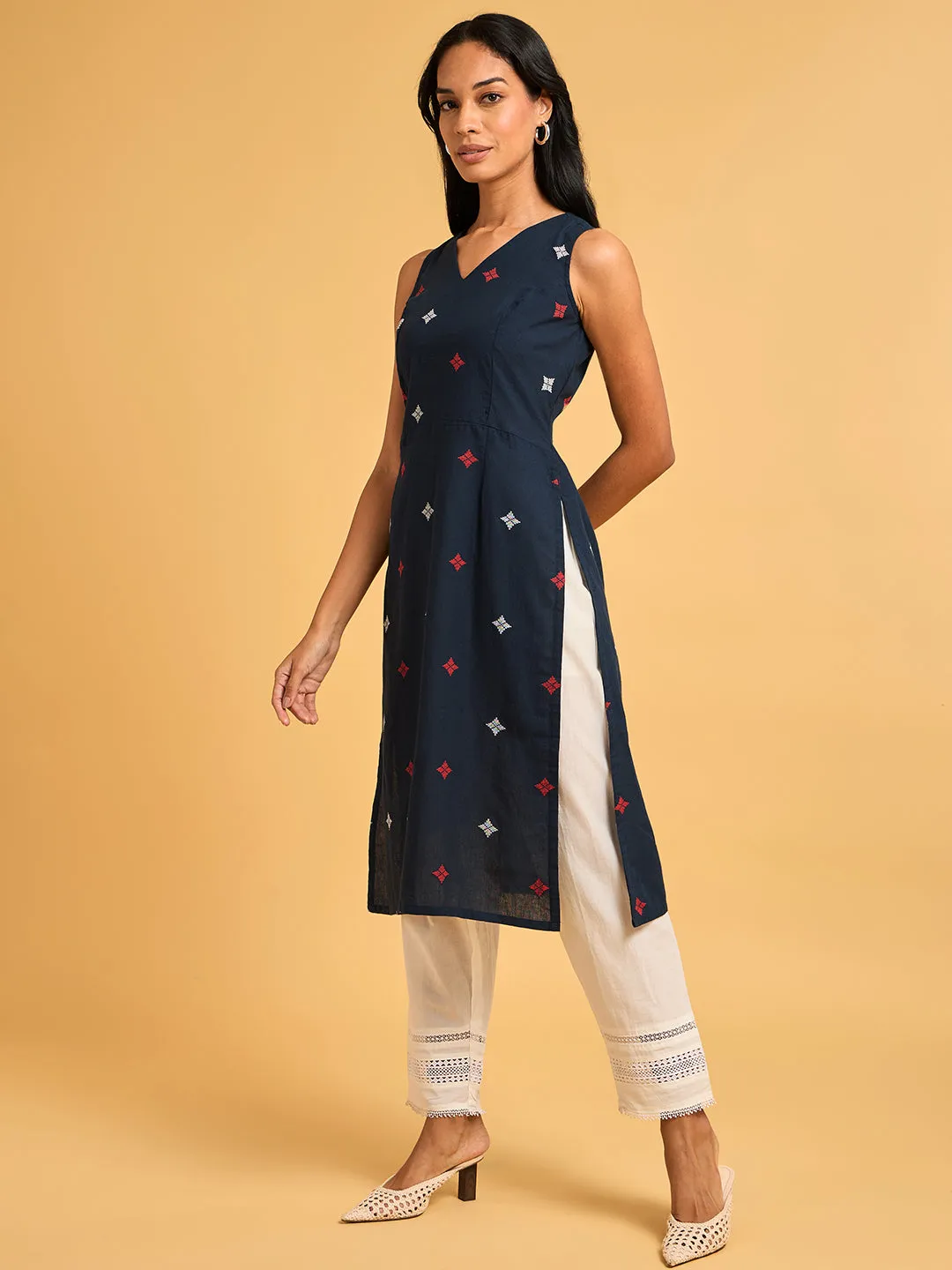 Whispers of Wilderness Navy Woven Kurta