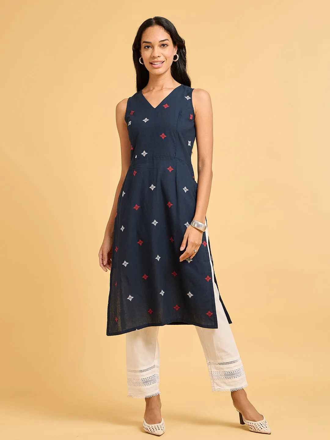 Whispers of Wilderness Navy Woven Kurta