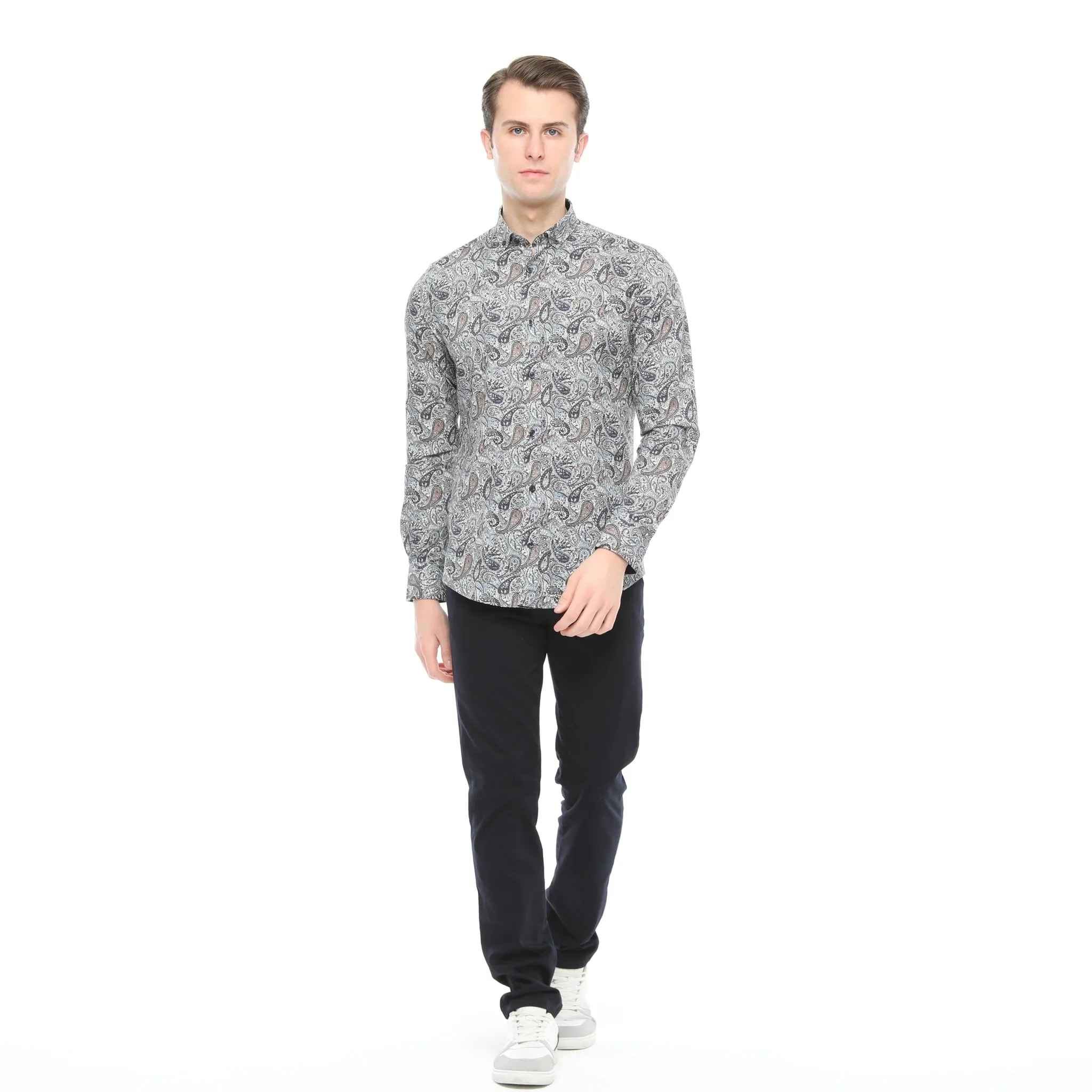 Xact Mens Long Sleeved Paisley Shirt - Slim Fit