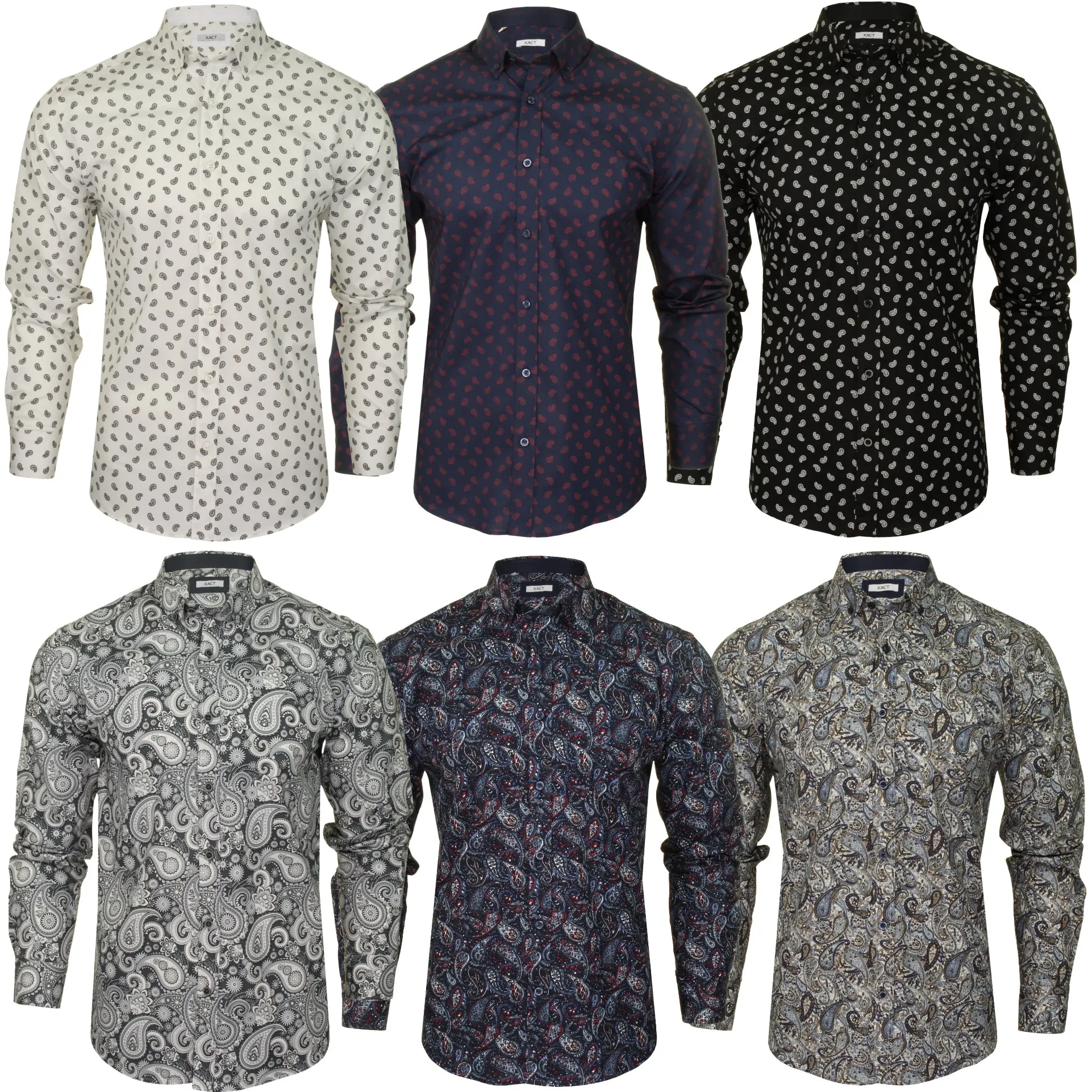 Xact Mens Long Sleeved Paisley Shirt - Slim Fit