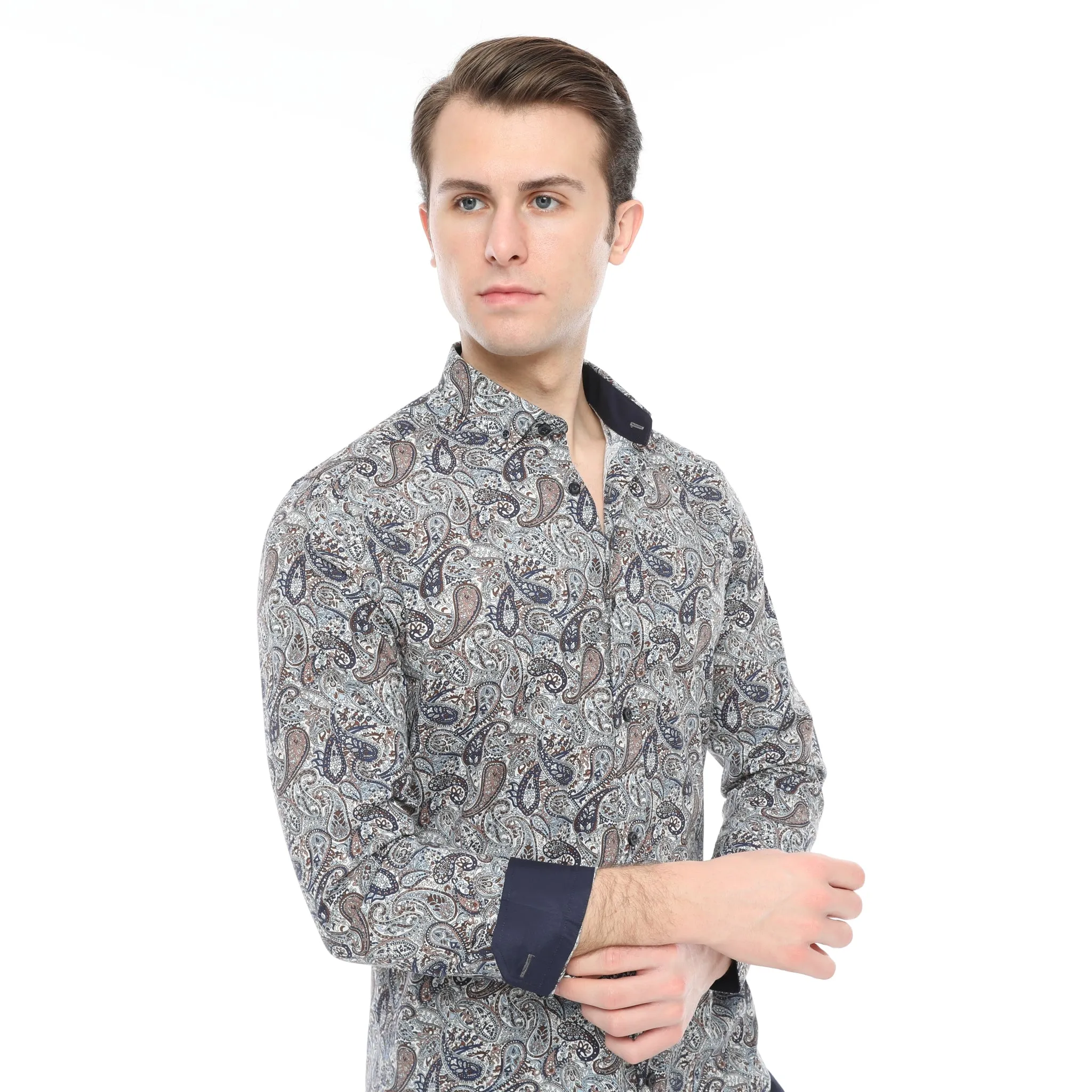 Xact Mens Long Sleeved Paisley Shirt - Slim Fit