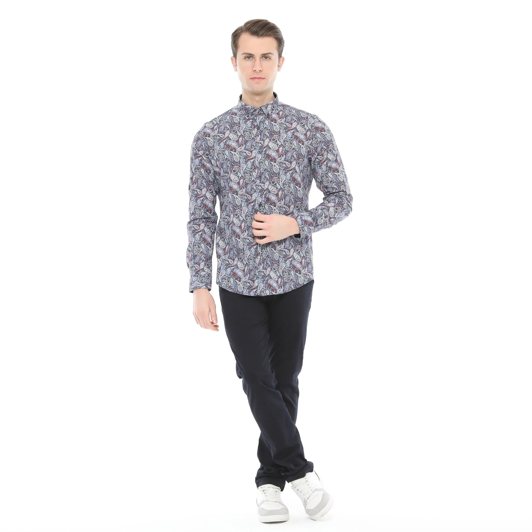 Xact Mens Long Sleeved Paisley Shirt - Slim Fit