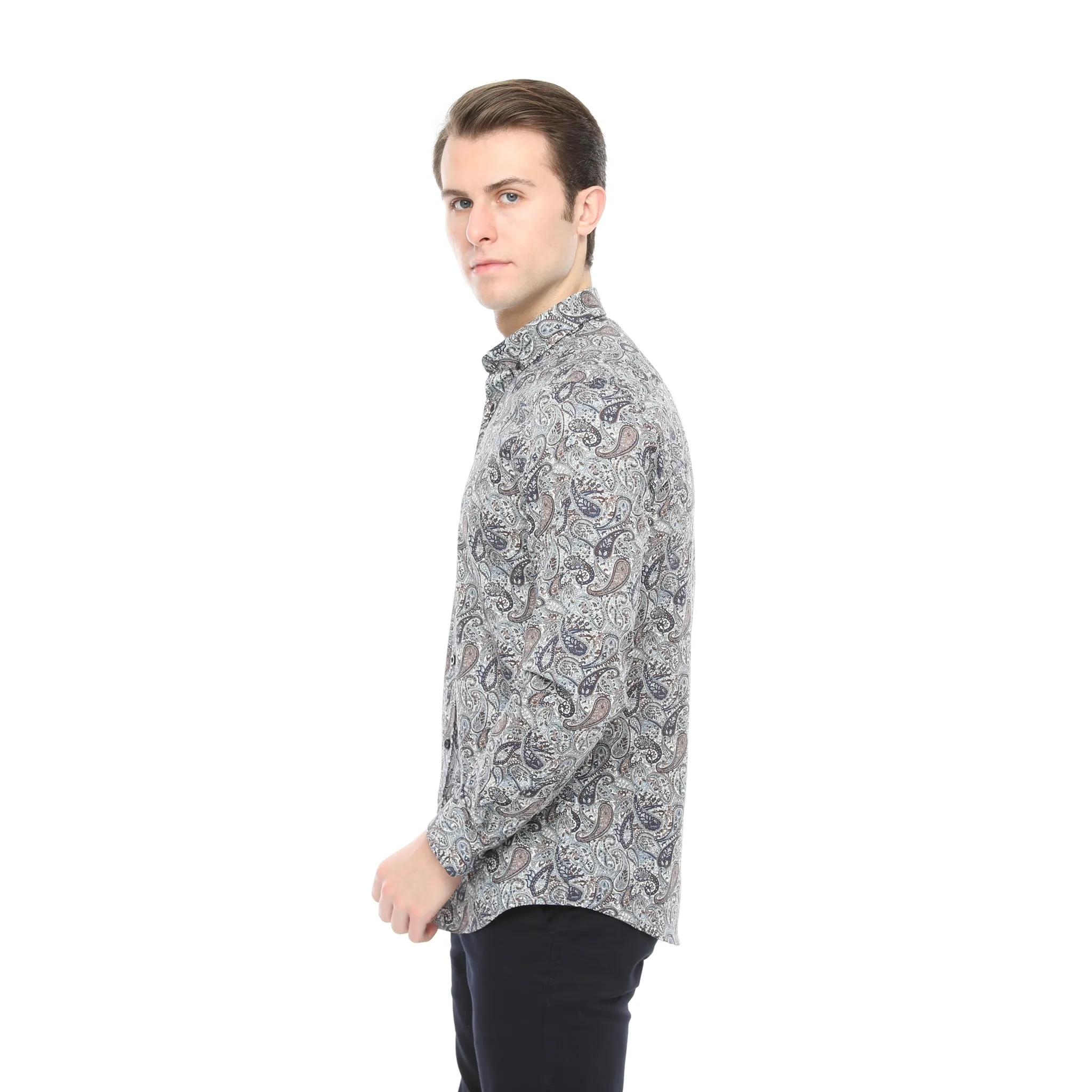 Xact Mens Long Sleeved Paisley Shirt - Slim Fit