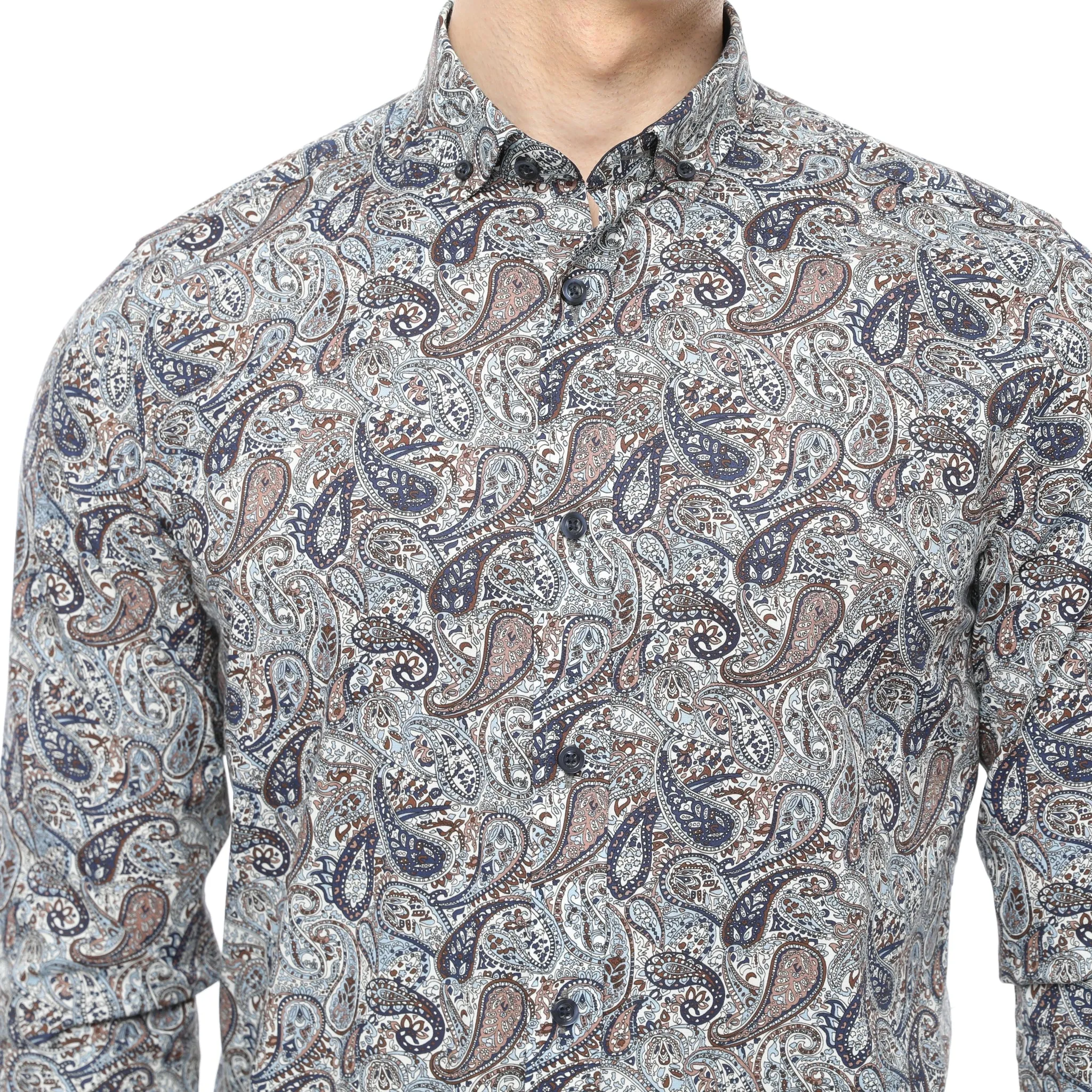 Xact Mens Long Sleeved Paisley Shirt - Slim Fit