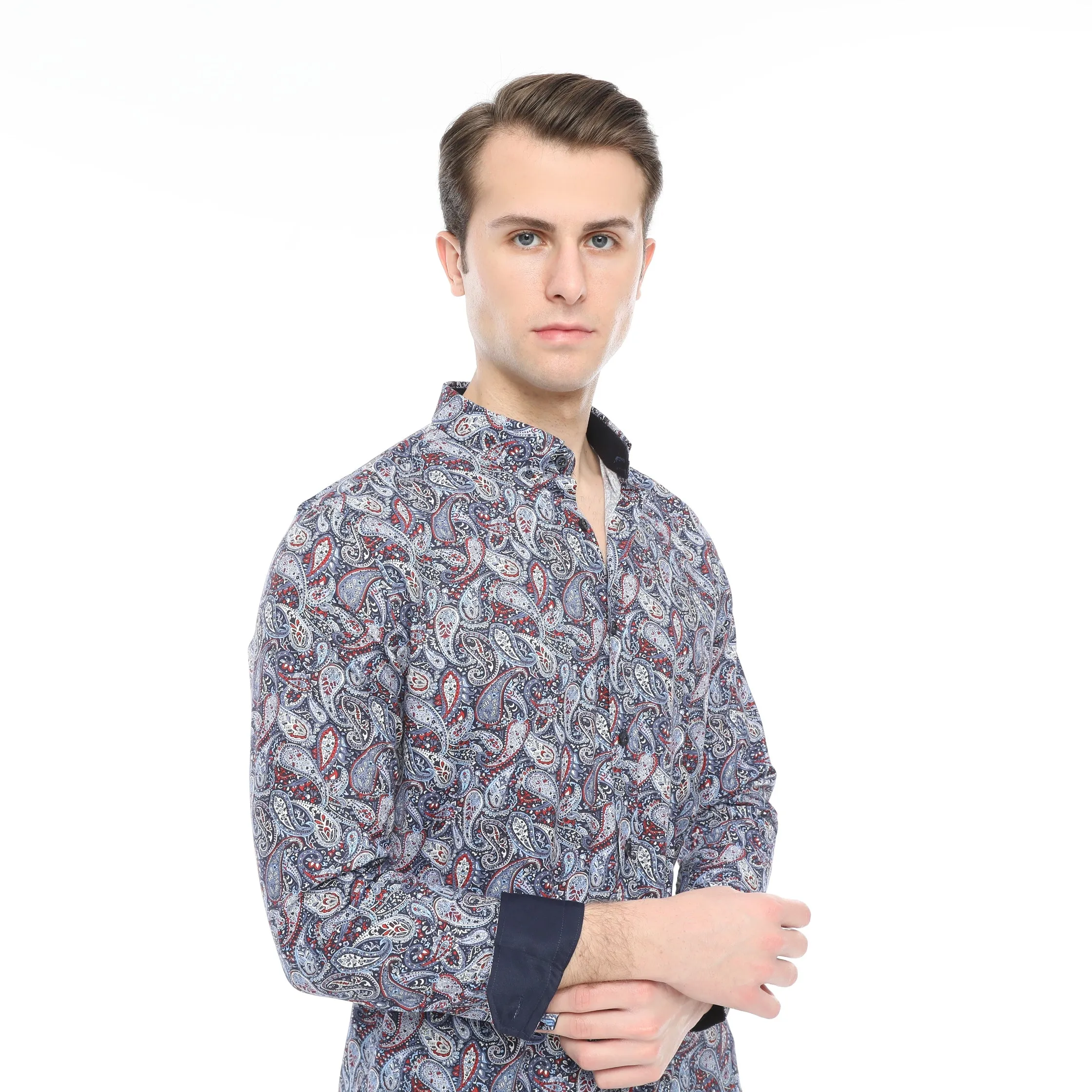 Xact Mens Long Sleeved Paisley Shirt - Slim Fit