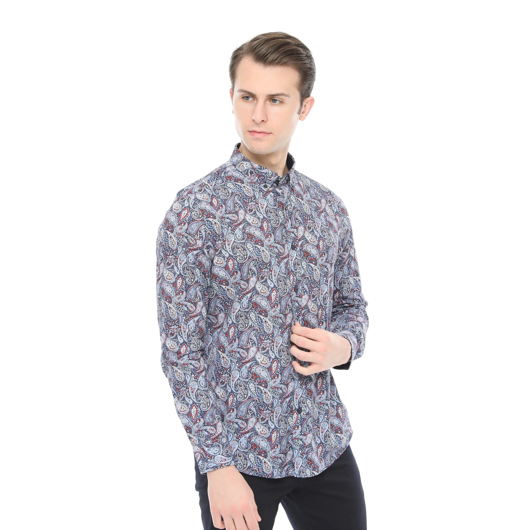 Xact Mens Long Sleeved Paisley Shirt - Slim Fit